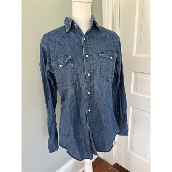 Wrangler denim button down shirt vintage regular fit x-long tails size 15.5 - 33 - Picture 1 of 5